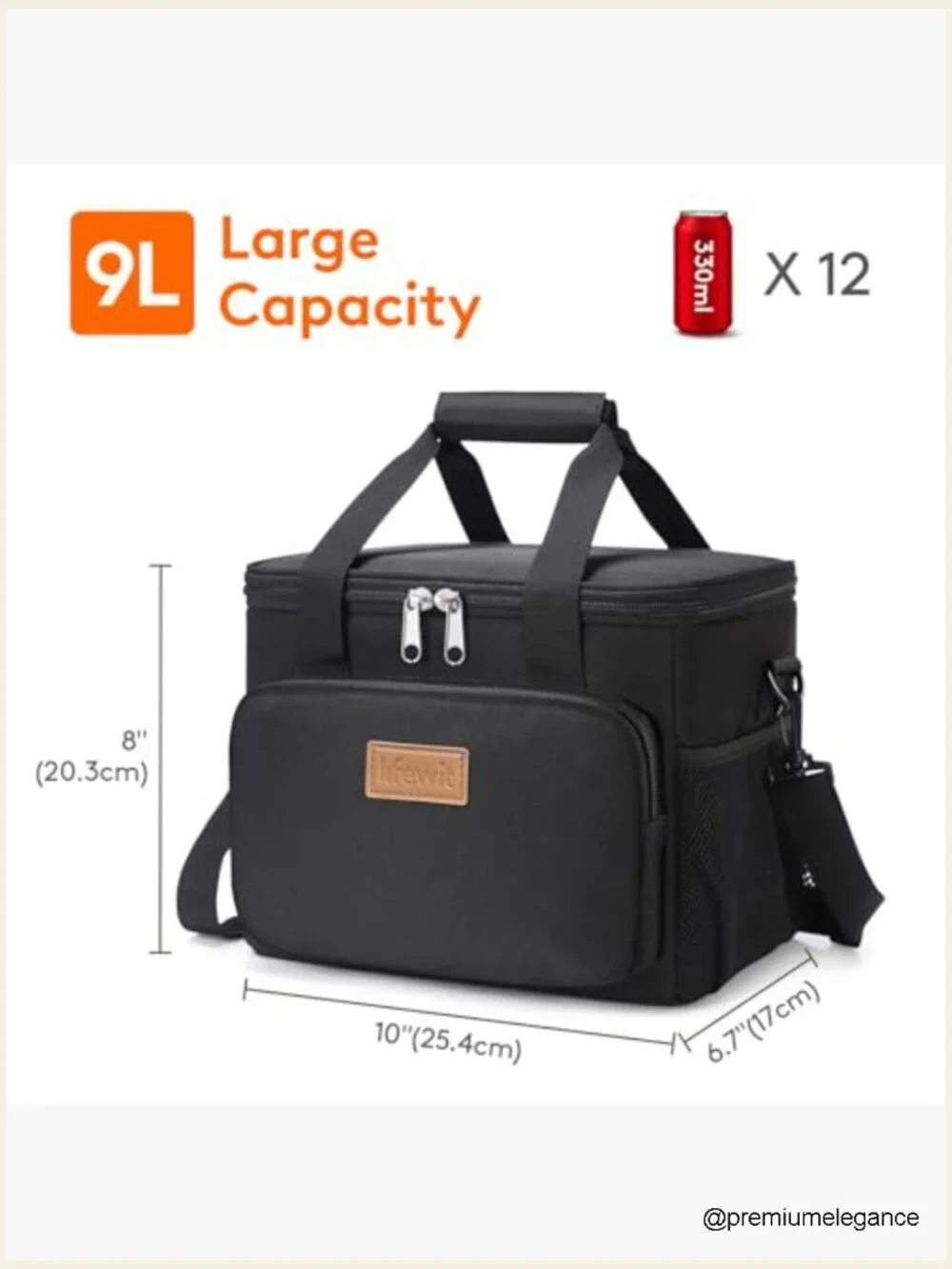 Insulated Lunch Bag 9L Medium Cooler Tote with Shoulder Strap